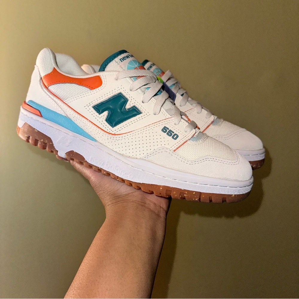New Balance 550 Sneakers - White, Orange, and Teal
